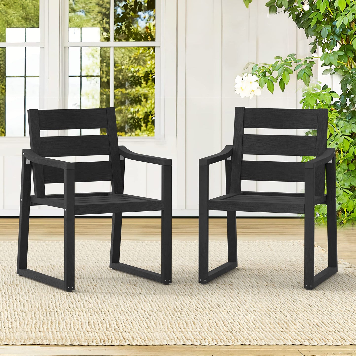 Cozyman Patio Table and Chairs Set, HDPS Outdoor Dining Set for 6, Patio Furniture for Deck, Poolside, and Backyard, Black