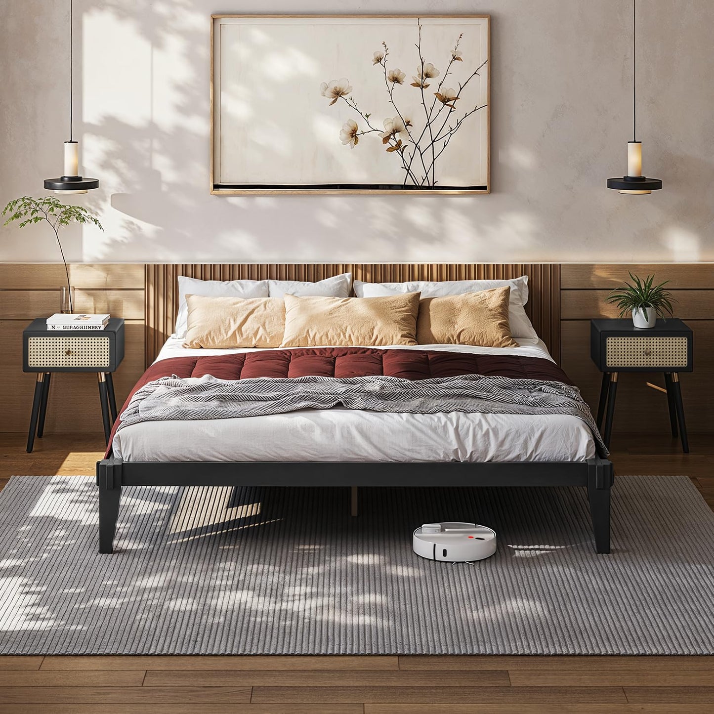 Bme Chalipa 14” Solid Wood Bed Frames - Wood Platform Bed Frame - Japanese Joinery Bed Frame - Wood Slat Support - Bed Without Box Spring - Easy Assembly - Minimalist & Modern Style, Walnut - Full