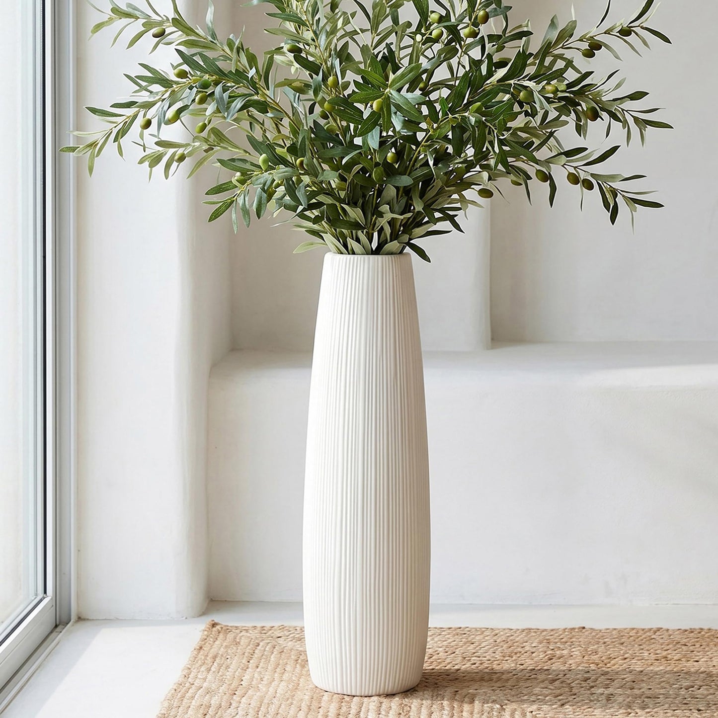 Ceramic Big White Floor Vase, 24" Tall Floor Vase, Large Decorative Flower Vases for Decor Living Room Modern Home Office Bedroom, Farmhouse, Glossy Glaze (24 Inch Tall)