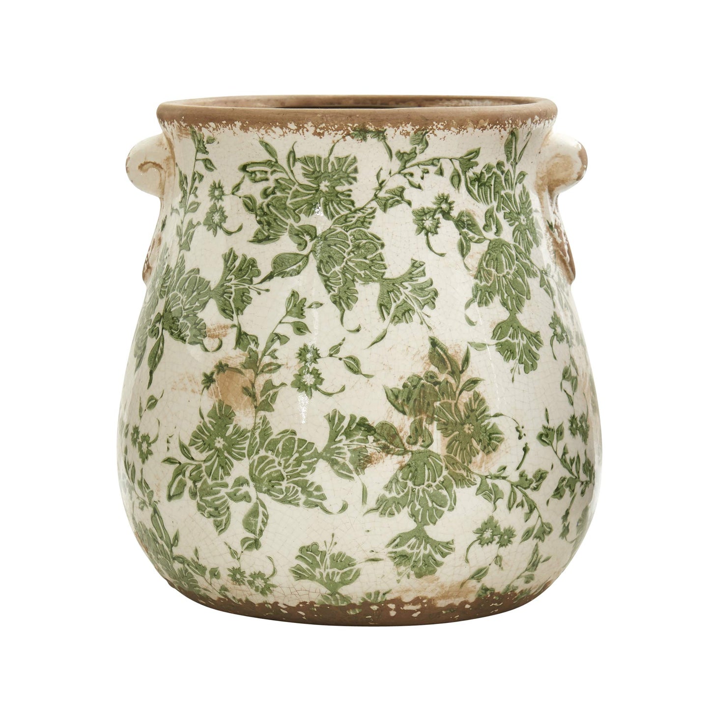 Nearly Natural 10in Ceramic Decorative Vase, Tuscan Style Green Scroll Design for Indoor Home Shelf Table Decor