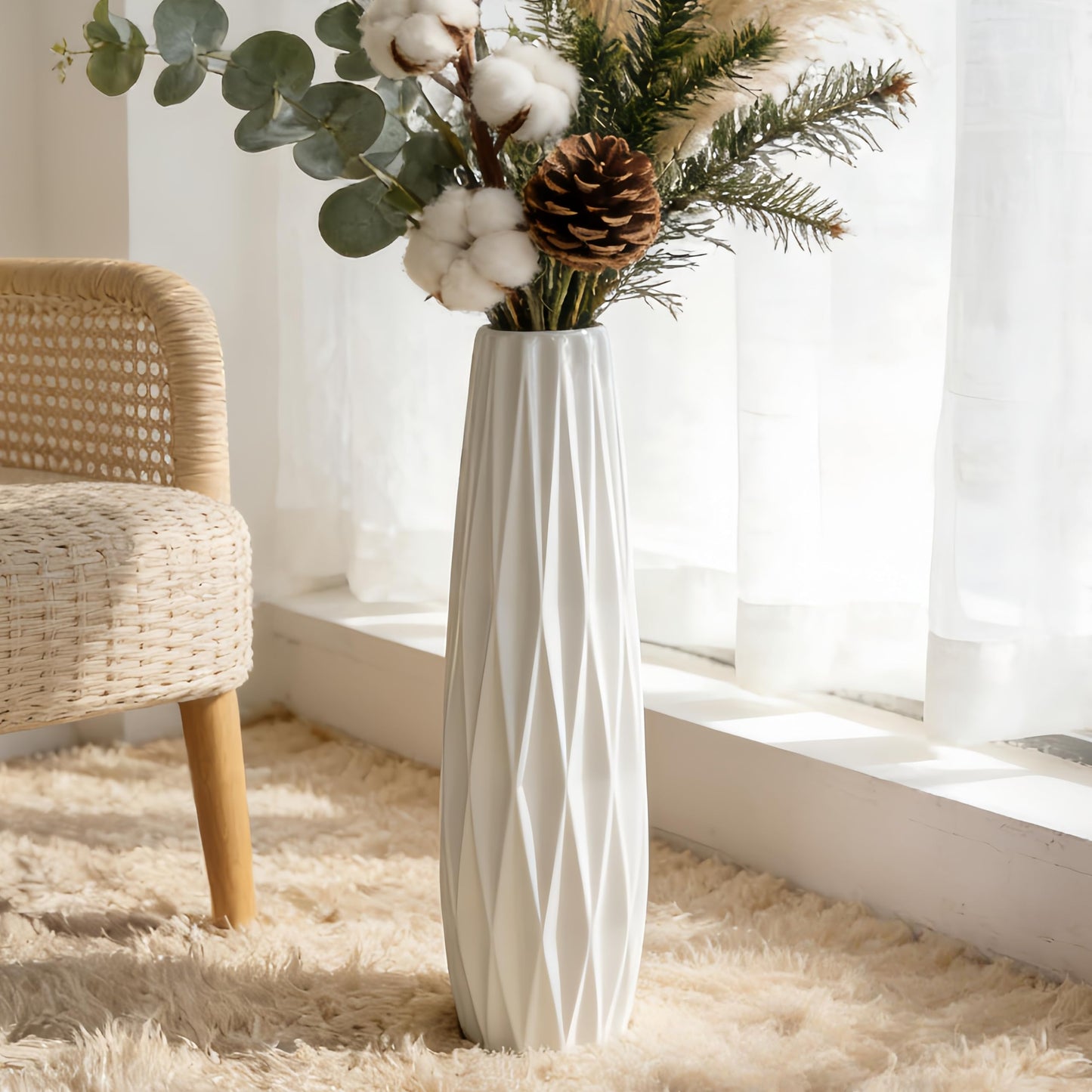 Ceramic Large Floor Vase, GDSZJLJ White 24" Tall Flower Vase Decorative Vases for Living Room Modern Home Decor Office Bedroom Kitchen Wedding House Décor, Gift for Wedding Housewarming
