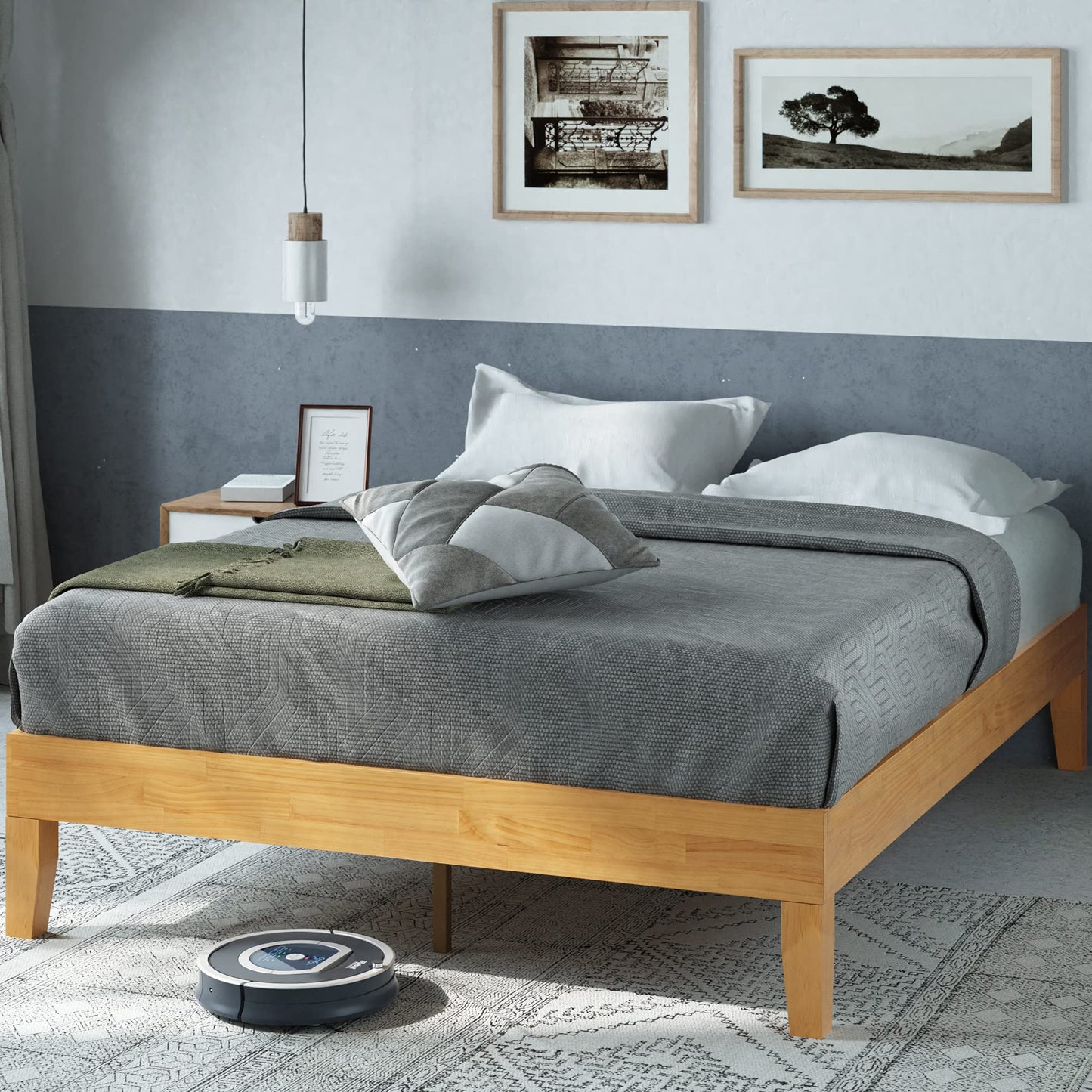 ZINUS Vivek Deluxe Wood Platform Bed Frame with Headboard, Wood Slat Support, No Box Spring Needed, Easy Assembly, Queen