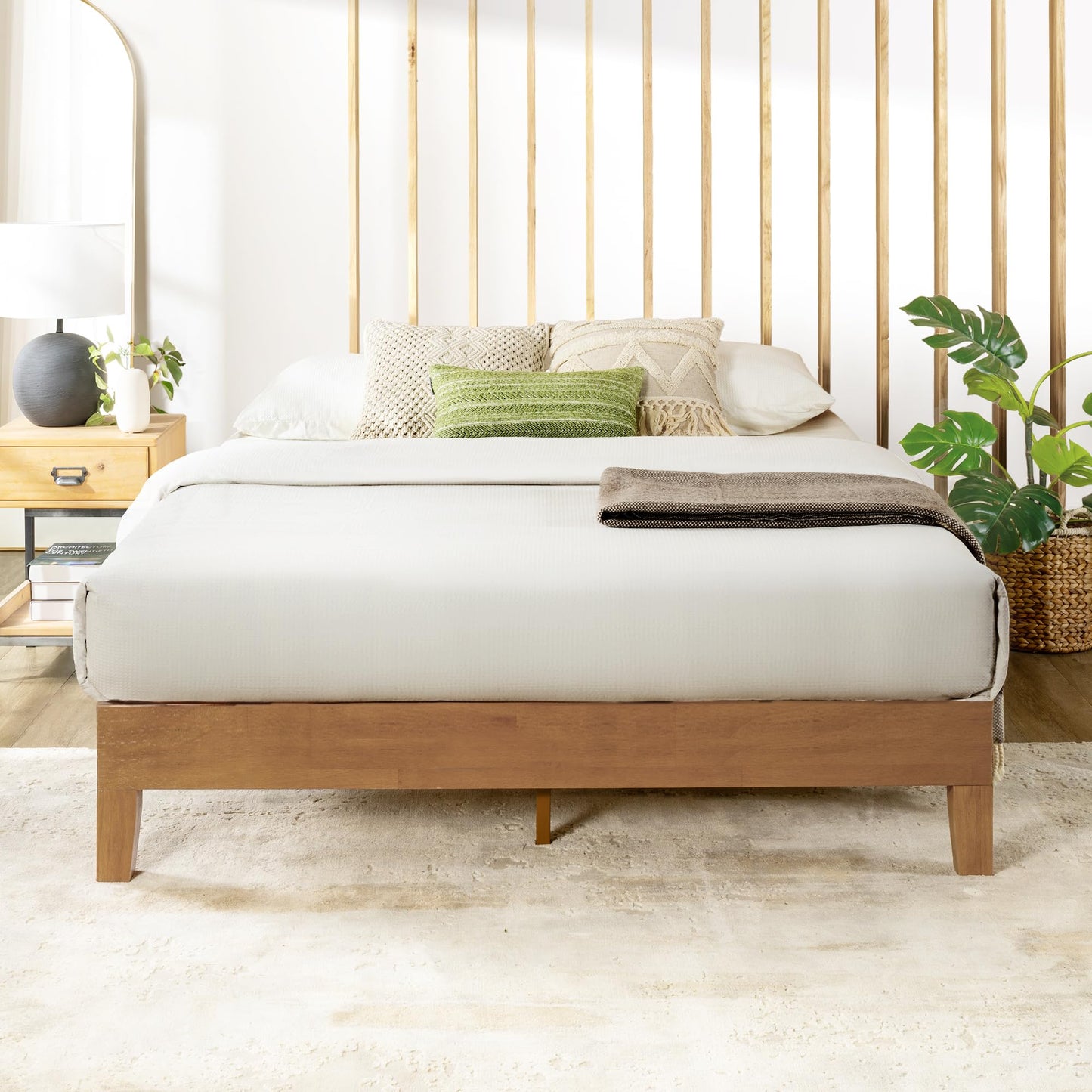 Mellow Naturalista Classic - 12 Inch Solid Wood Platform Bed with Wooden Slats, No Box Spring Needed, Easy Assembly, Queen, Pine
