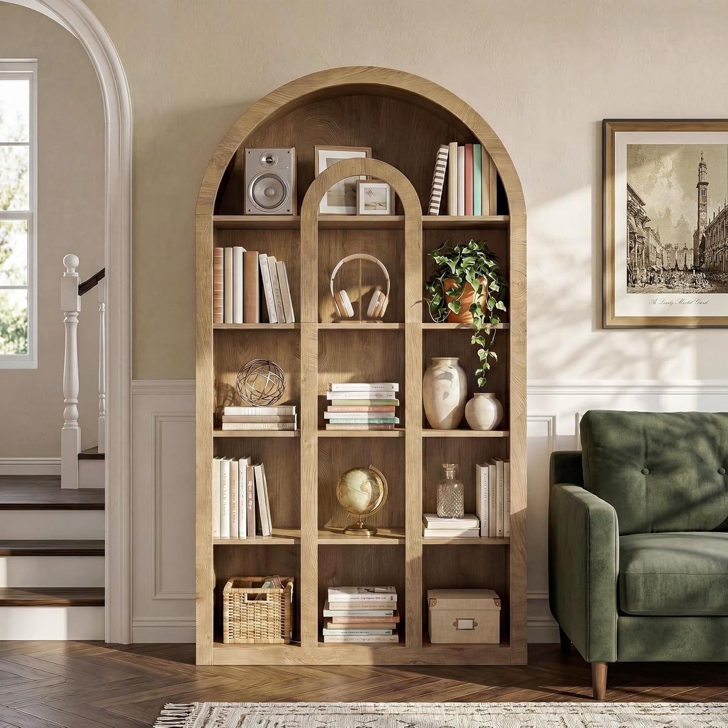 Tribesigns 71" Tall Bookshelf, 5-Tier Arched Bookcase with Open Shelves, Vintage Free-Standing Display Shelves with Rustic Wood Finish for Living Room, Office, Bedroom, Rustic Brown