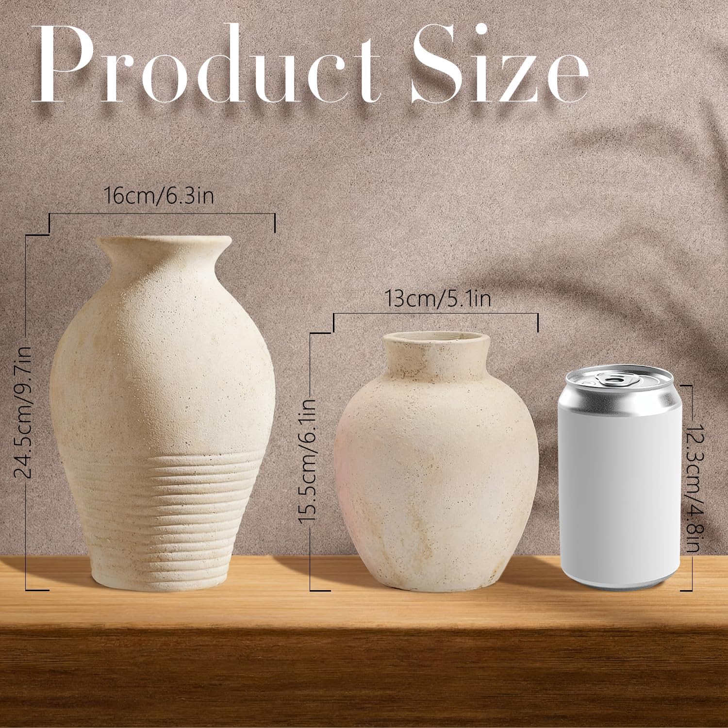 2 Pcs White Terracotta Farmhouse Decor Vases for Living Room Display