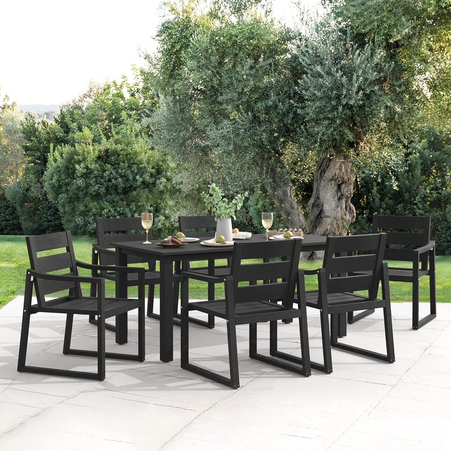 Cozyman Patio Table and Chairs Set, HDPS Outdoor Dining Set for 6, Patio Furniture for Deck, Poolside, and Backyard, Black