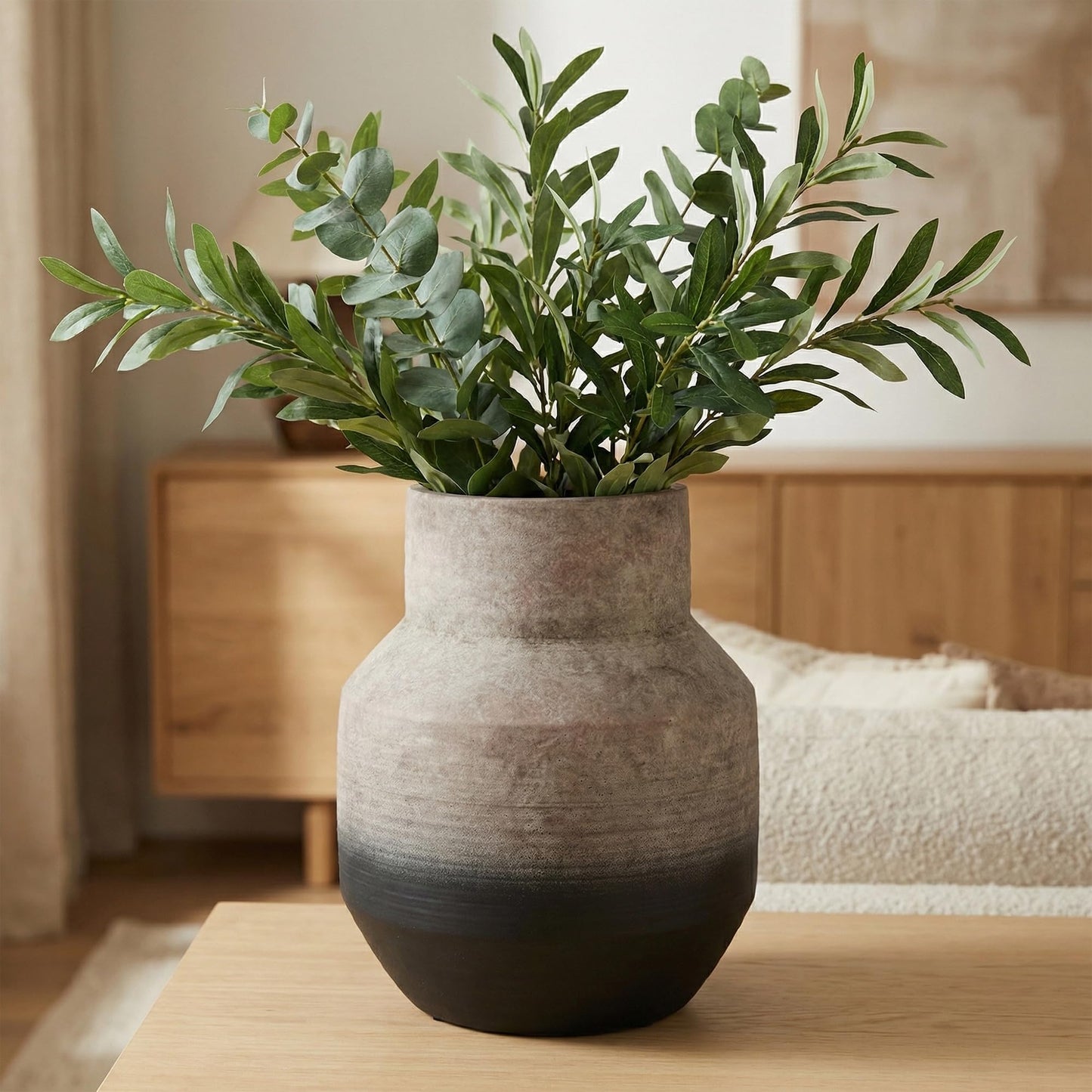 Rustic Ceramic Flower Vase,14.17Inch Indigo Artisan Handcrafted Tall Ceramic Vase Farmhouse Rustic Vase Tall vases for Decor Living Room Home Decor
