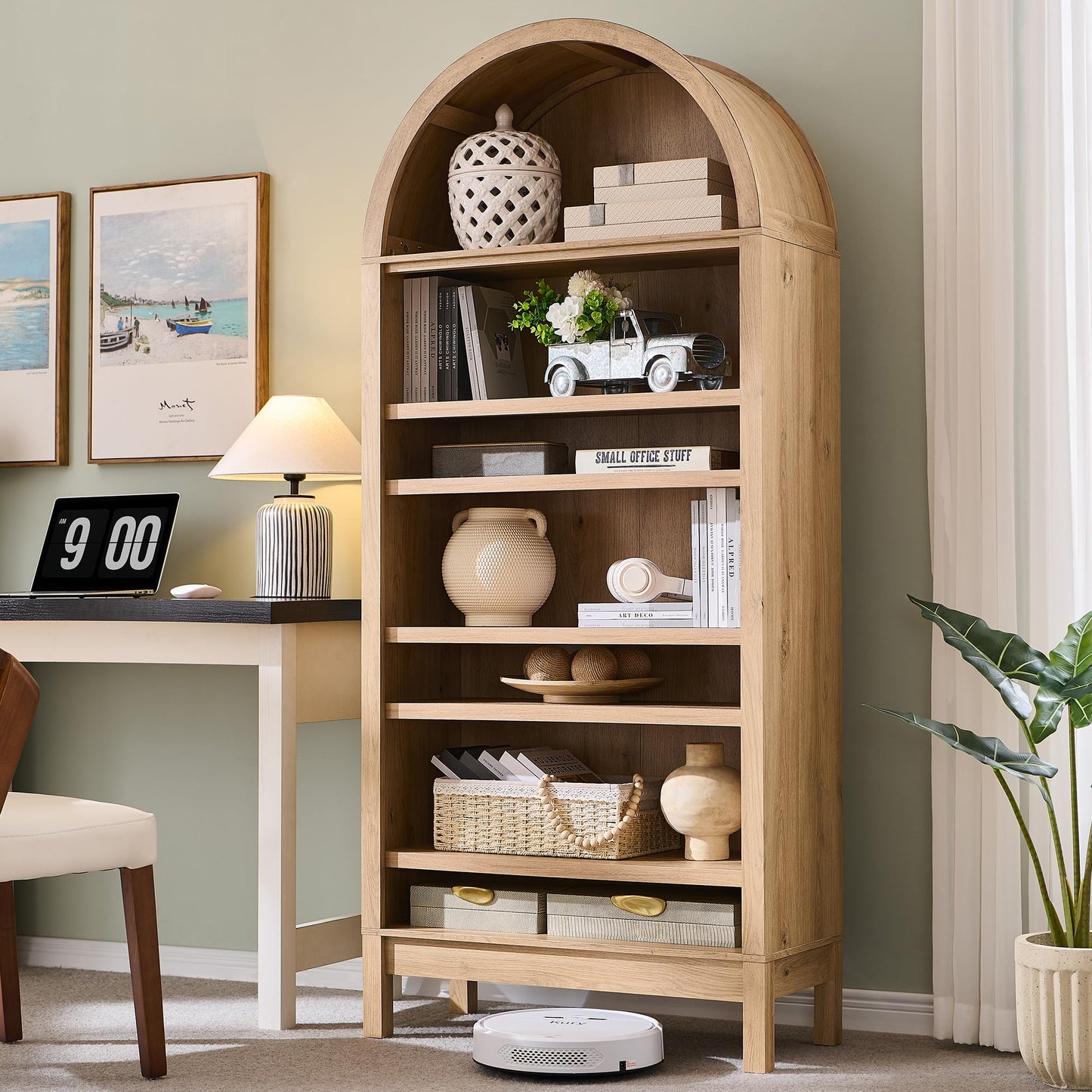 IFGET 71" Tall Arched Bookshelf, 7 Tiers Arch Bookcase with Storage, Modern Farmhouse Book Shelf with Adjustable Shelves, Wood Bookshelf w/Open Display Shelves for Living Room, Office (Brown)