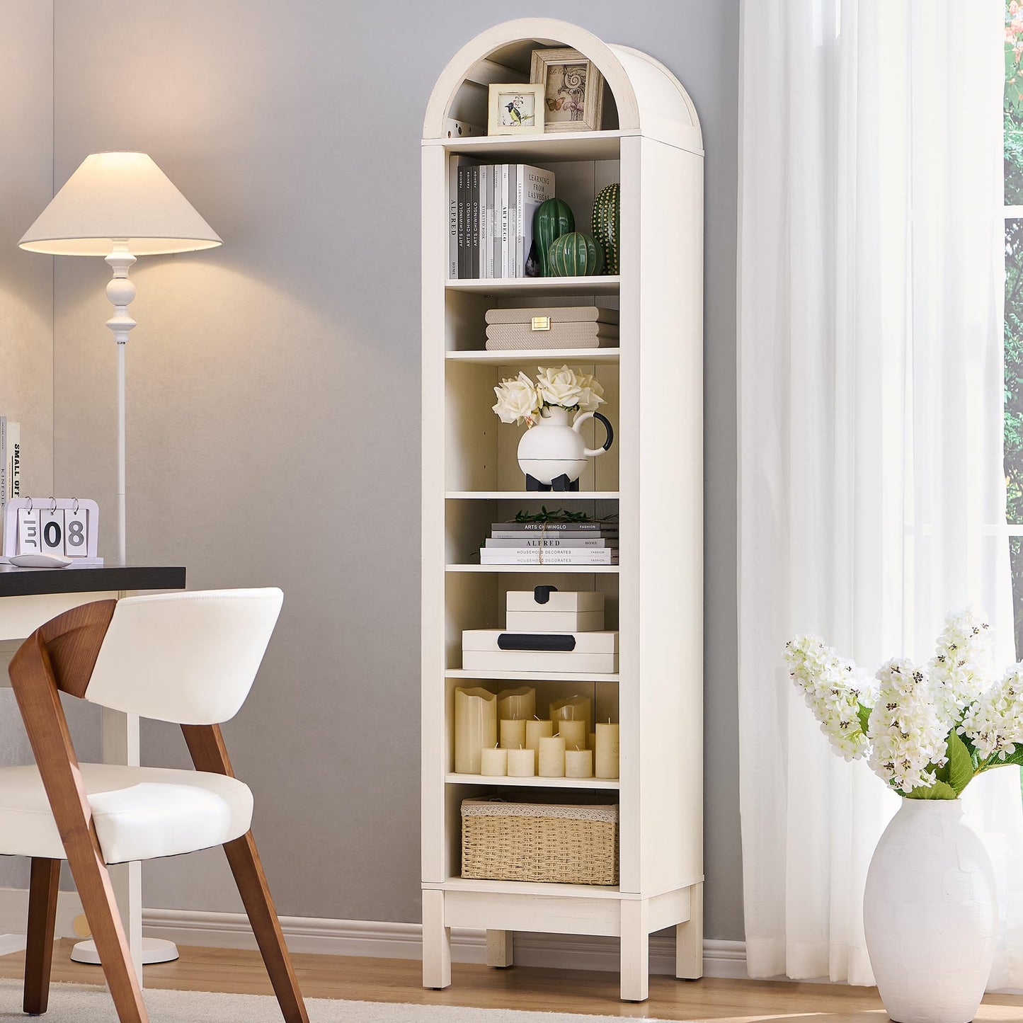 IFGET 71" Tall Arched Bookshelf, 7 Tiers Arch Bookcase with Storage, Modern Farmhouse Book Shelf with Adjustable Shelves, Wood Bookshelf w/Open Display Shelves for Living Room, Office (Brown)