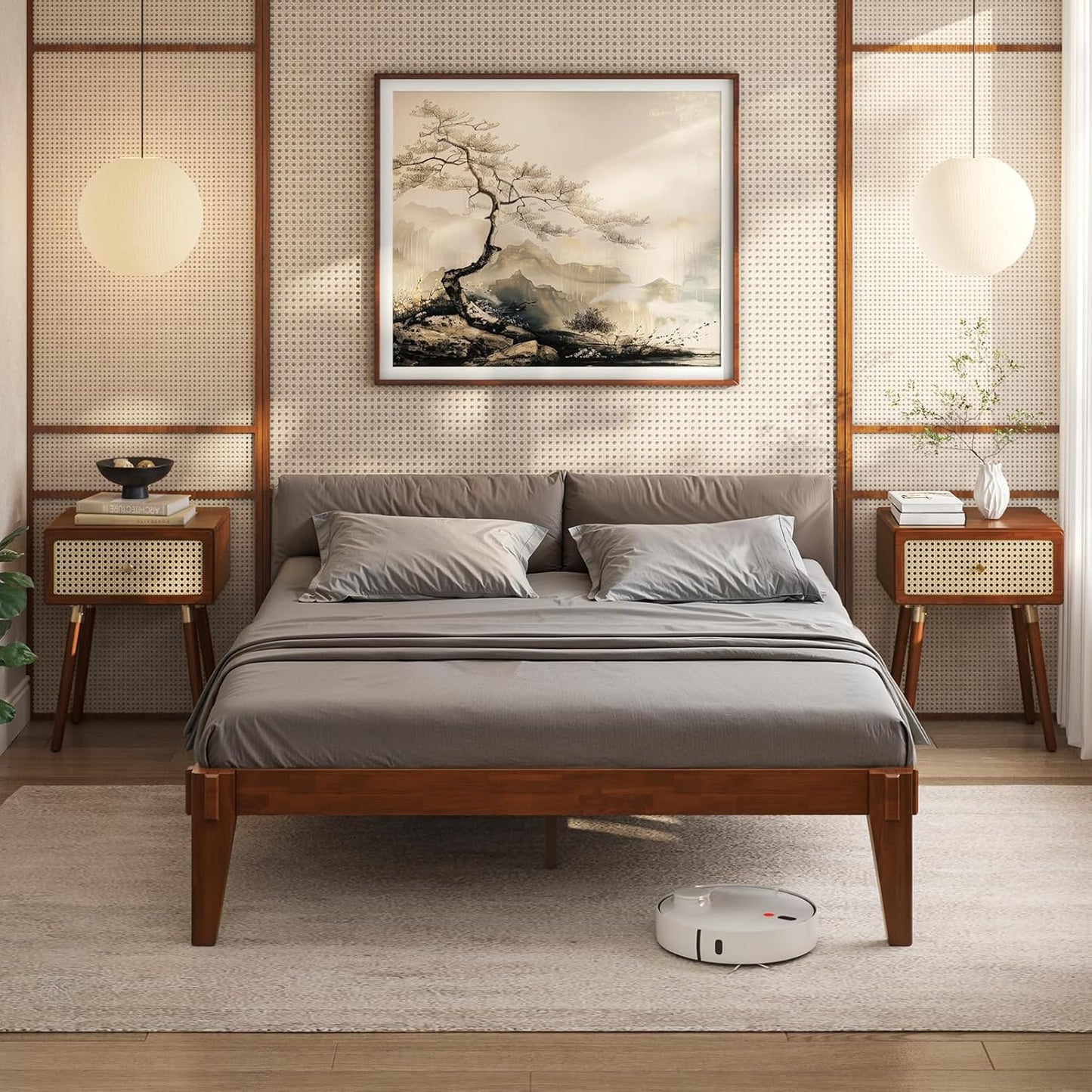 Bme Chalipa 14” Solid Wood Bed Frames - Wood Platform Bed Frame - Japanese Joinery Bed Frame - Wood Slat Support - Bed Without Box Spring - Easy Assembly - Minimalist & Modern Style, Walnut - Full