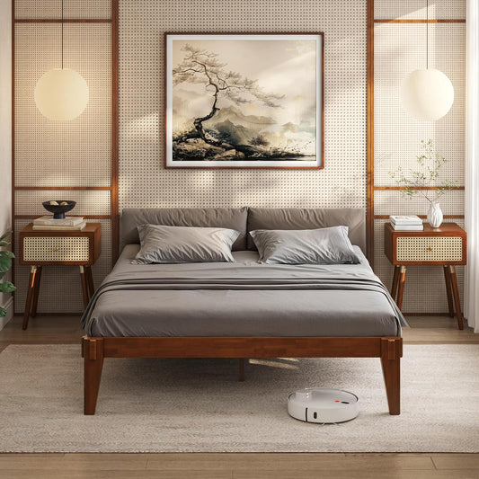 Bme Chalipa 14” Solid Wood Bed Frames - Wood Platform Bed Frame - Japanese Joinery Bed Frame - Wood Slat Support - Bed Without Box Spring - Easy Assembly - Minimalist & Modern Style, Walnut - Full