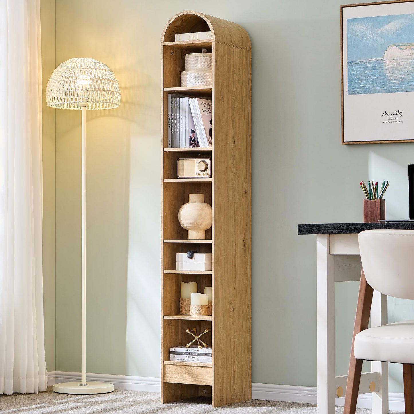 IFGET 71" Tall Arched Bookshelf, 7 Tiers Arch Bookcase with Storage, Modern Farmhouse Book Shelf with Adjustable Shelves, Wood Bookshelf w/Open Display Shelves for Living Room, Office (Brown)