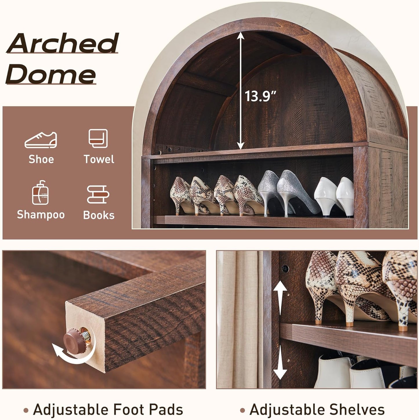 IFGET 71" Tall Arched Bookshelf, 7 Tiers Arch Bookcase with Storage, Modern Farmhouse Book Shelf with Adjustable Shelves, Wood Bookshelf w/Open Display Shelves for Living Room, Office (Brown)