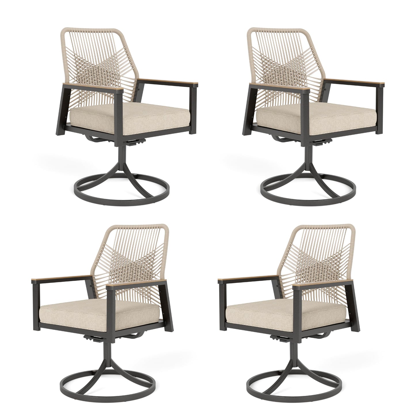 MIXPATIO 7 Pieces Round Outdoor Dining Set for 6, Patio Dining Set Wicker Rattan Chairs with Soft Cushion and 54" Round Table with Umbrella Hole, Round Patio Table and Chairs for Backyard Porch