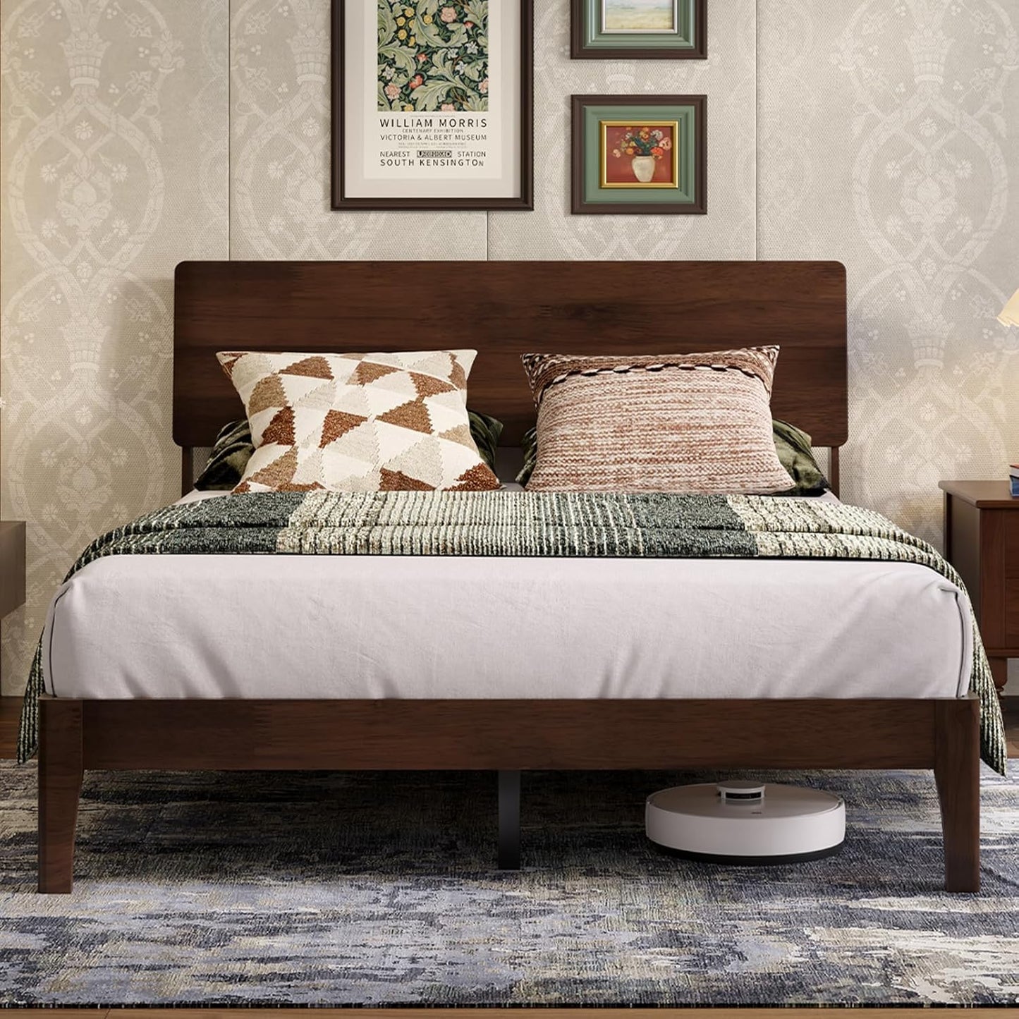 Novilla Full Size Bed Frame with 3-Level Adjustable Storage Headboard, Solid Wood Platform Bed Frame with Slats, No Box Spring Needed, Noise Free, Walnut Finish for Master Bedroom and Guest Room