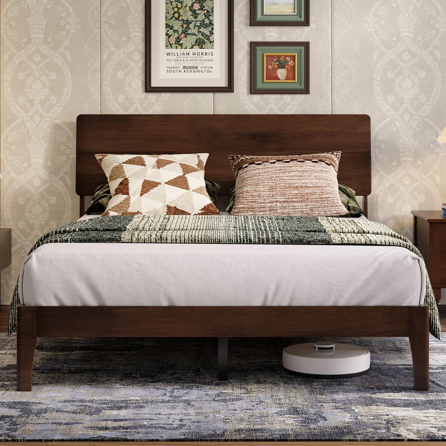 Novilla Full Size Bed Frame with 3-Level Adjustable Storage Headboard, Solid Wood Platform Bed Frame with Slats, No Box Spring Needed, Noise Free, Walnut Finish for Master Bedroom and Guest Room
