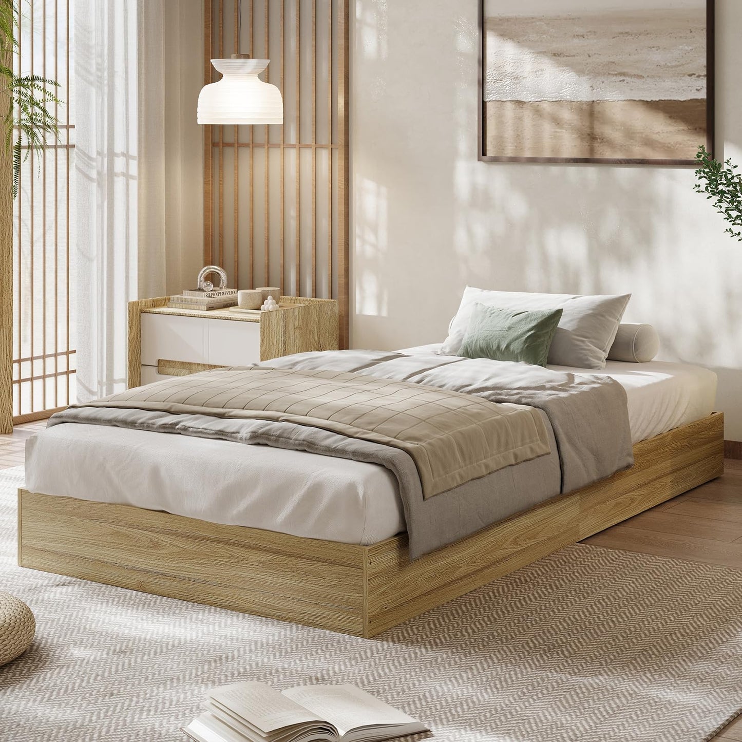 GarveeHome Queen Size Wood Platform Bed Frame,Wooden Bed Frame Without Headboard, Wood Slat Support,No Box Spring Needed, Easy Assembly