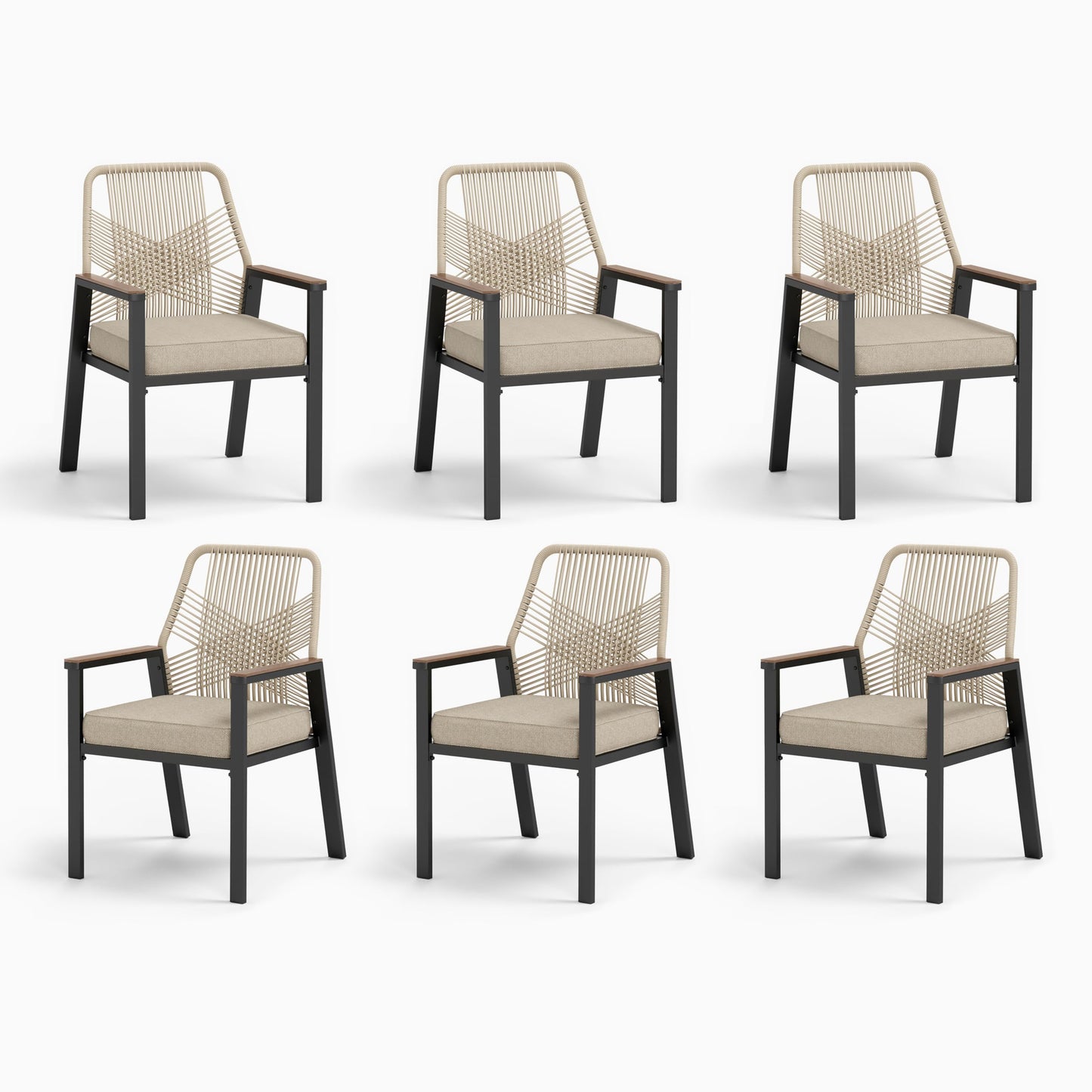 MIXPATIO 7 Pieces Round Outdoor Dining Set for 6, Patio Dining Set Wicker Rattan Chairs with Soft Cushion and 54" Round Table with Umbrella Hole, Round Patio Table and Chairs for Backyard Porch
