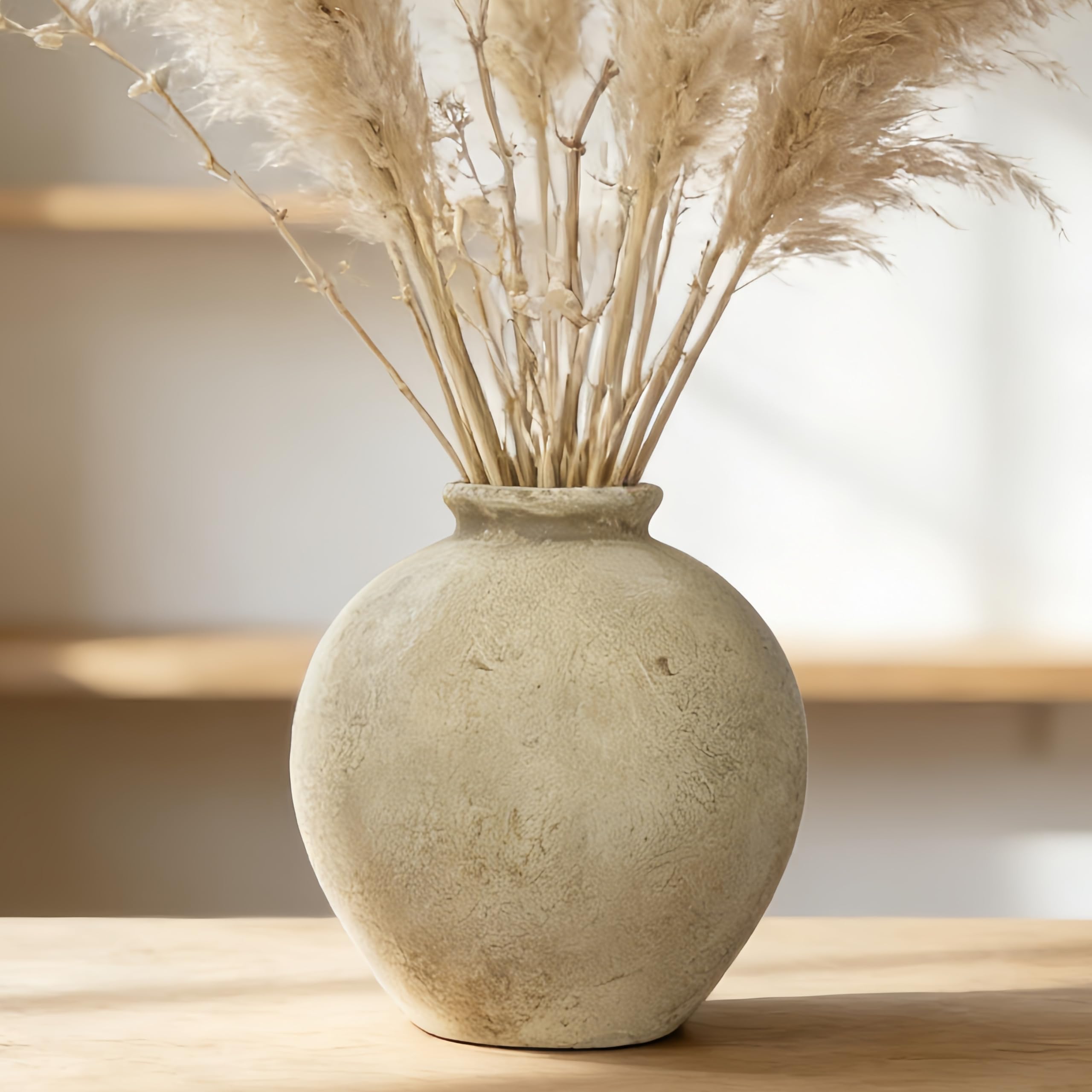 7.87 Inch Farmhouse Decor Ceramic Rustic Vase, Handmade Brown Pottery Flower Vase for Home Decor, Vintage Centerpiece Vase for Living Room & Kitchen, Ceramic Flower Vase for Table Decoration