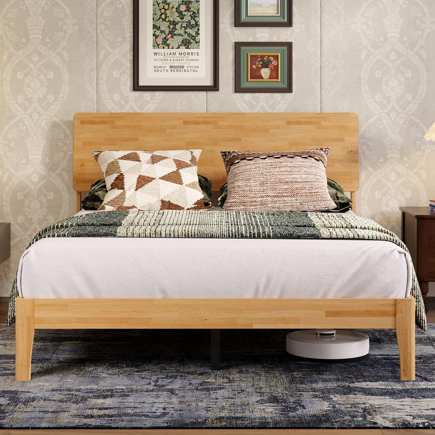 Novilla Full Size Bed Frame with 3-Level Adjustable Storage Headboard, Solid Wood Platform Bed Frame with Slats, No Box Spring Needed, Noise Free, Walnut Finish for Master Bedroom and Guest Room