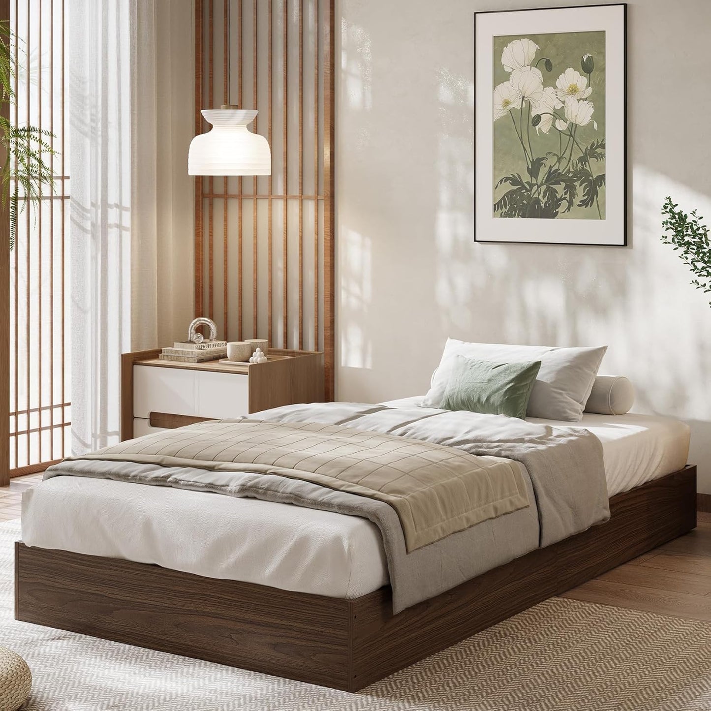GarveeHome Queen Size Wood Platform Bed Frame,Wooden Bed Frame Without Headboard, Wood Slat Support,No Box Spring Needed, Easy Assembly