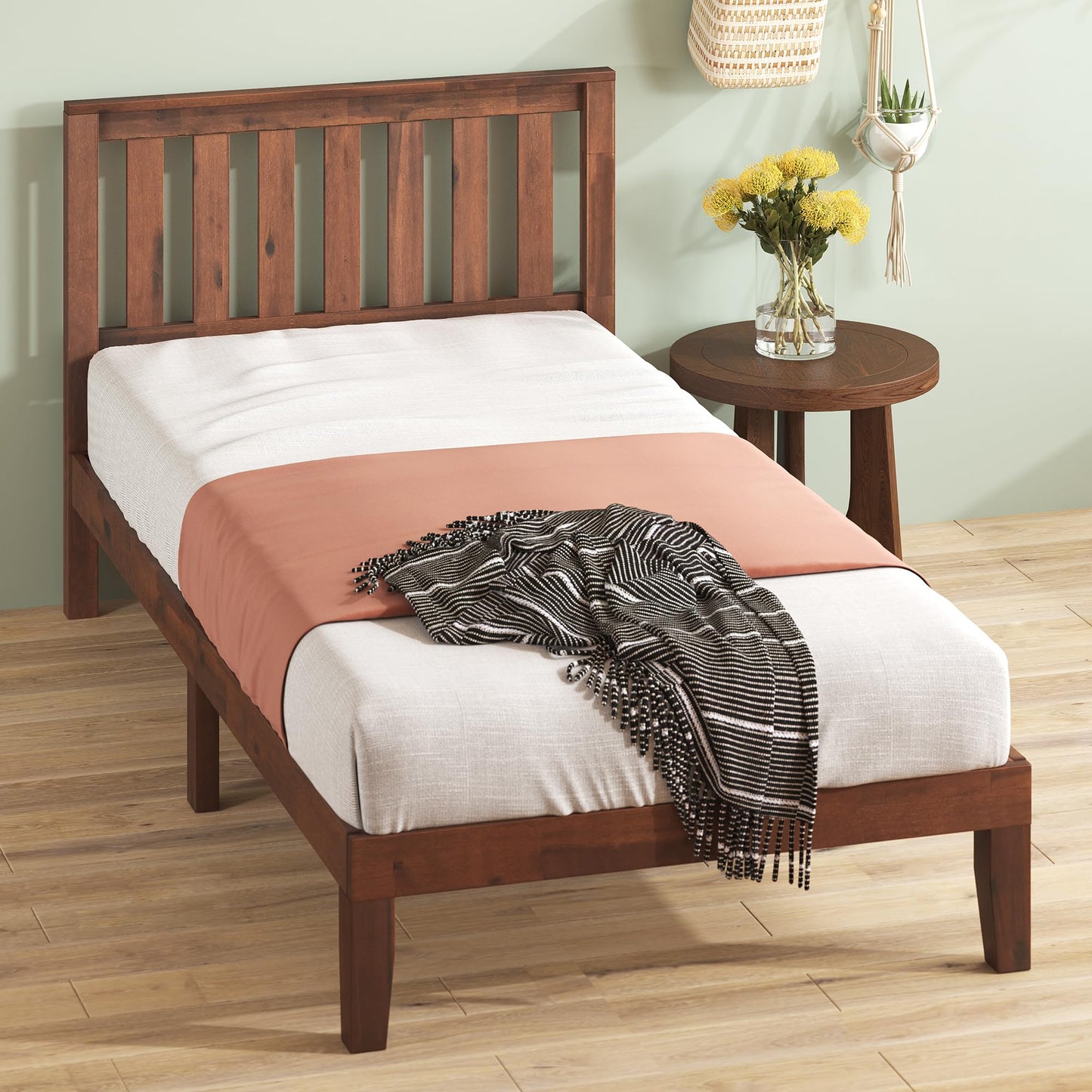 Zinus Alexia Wood Platform Bed Frame with headboard, Solid Wood Foundation with Wood Slat Support, No Box Spring Needed, Easy Assembly, Rustic Pine, Queen