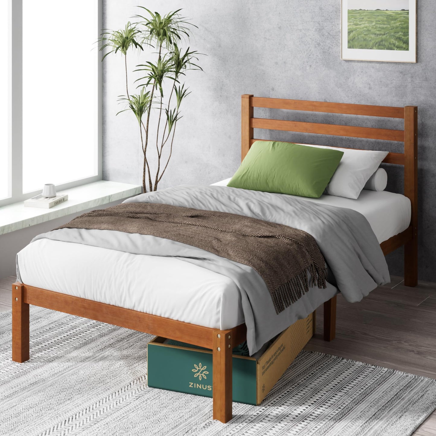 Zinus Leah Bamboo Platform Bed Frame with Headboard, No Box Spring Needed, Wood Slat Support, Easy Assembly, Queen