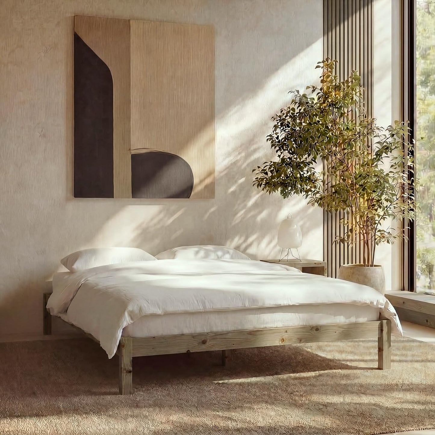 Queen Cherry Wood Platform Bed with Headboard & Under Bed Storage