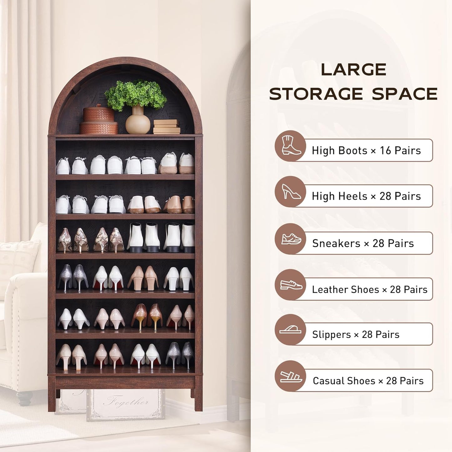 IFGET 71" Tall Arched Bookshelf, 7 Tiers Arch Bookcase with Storage, Modern Farmhouse Book Shelf with Adjustable Shelves, Wood Bookshelf w/Open Display Shelves for Living Room, Office (Brown)
