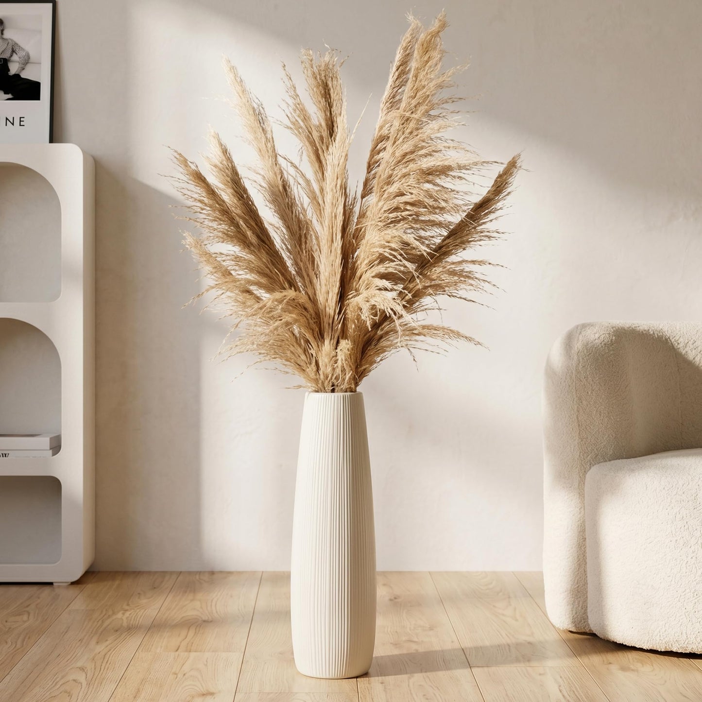 Ceramic Big White Floor Vase, 24" Tall Floor Vase, Large Decorative Flower Vases for Decor Living Room Modern Home Office Bedroom, Farmhouse, Glossy Glaze (24 Inch Tall)