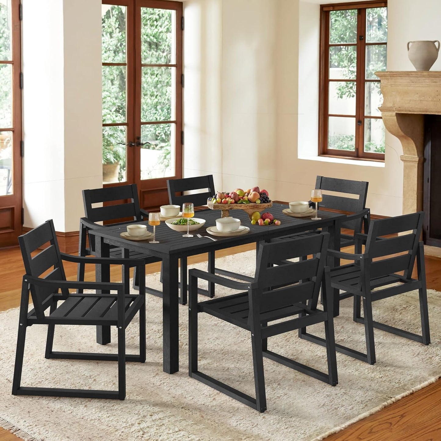 Cozyman Patio Table and Chairs Set, HDPS Outdoor Dining Set for 6, Patio Furniture for Deck, Poolside, and Backyard, Black