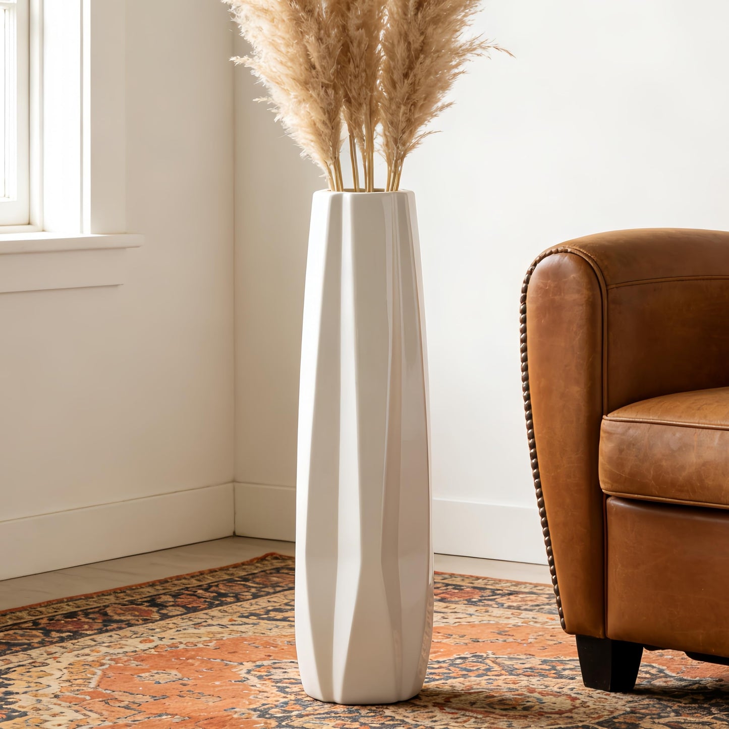 Ceramic Large Floor Vase, GDSZJLJ White 24" Tall Flower Vase Decorative Vases for Living Room Modern Home Decor Office Bedroom Kitchen Wedding House Décor, Gift for Wedding Housewarming