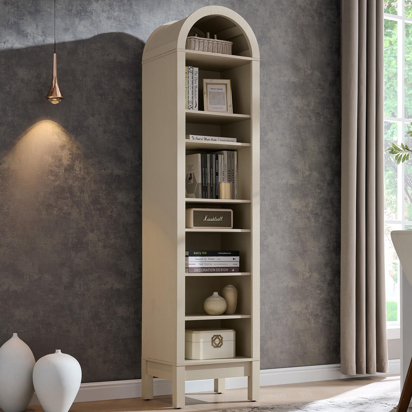 IFGET 71" Tall Arched Bookshelf, 7 Tiers Arch Bookcase with Storage, Modern Farmhouse Book Shelf with Adjustable Shelves, Wood Bookshelf w/Open Display Shelves for Living Room, Office (Brown)
