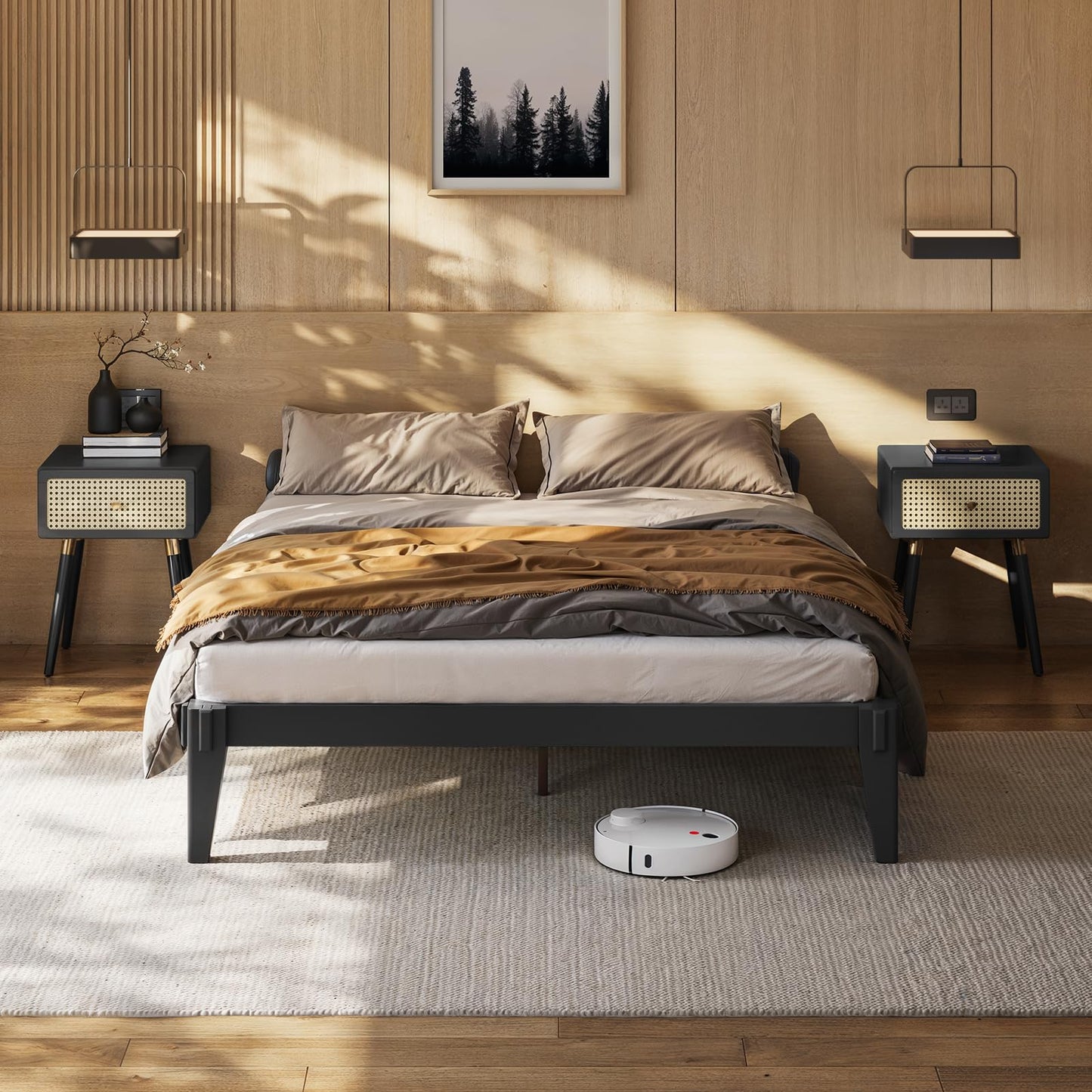 Bme Chalipa 14” Solid Wood Bed Frames - Wood Platform Bed Frame - Japanese Joinery Bed Frame - Wood Slat Support - Bed Without Box Spring - Easy Assembly - Minimalist & Modern Style, Walnut - Full