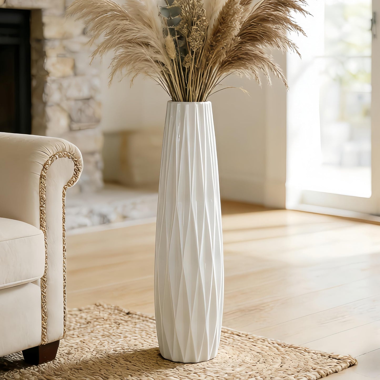 Ceramic Large Floor Vase, GDSZJLJ White 24" Tall Flower Vase Decorative Vases for Living Room Modern Home Decor Office Bedroom Kitchen Wedding House Décor, Gift for Wedding Housewarming