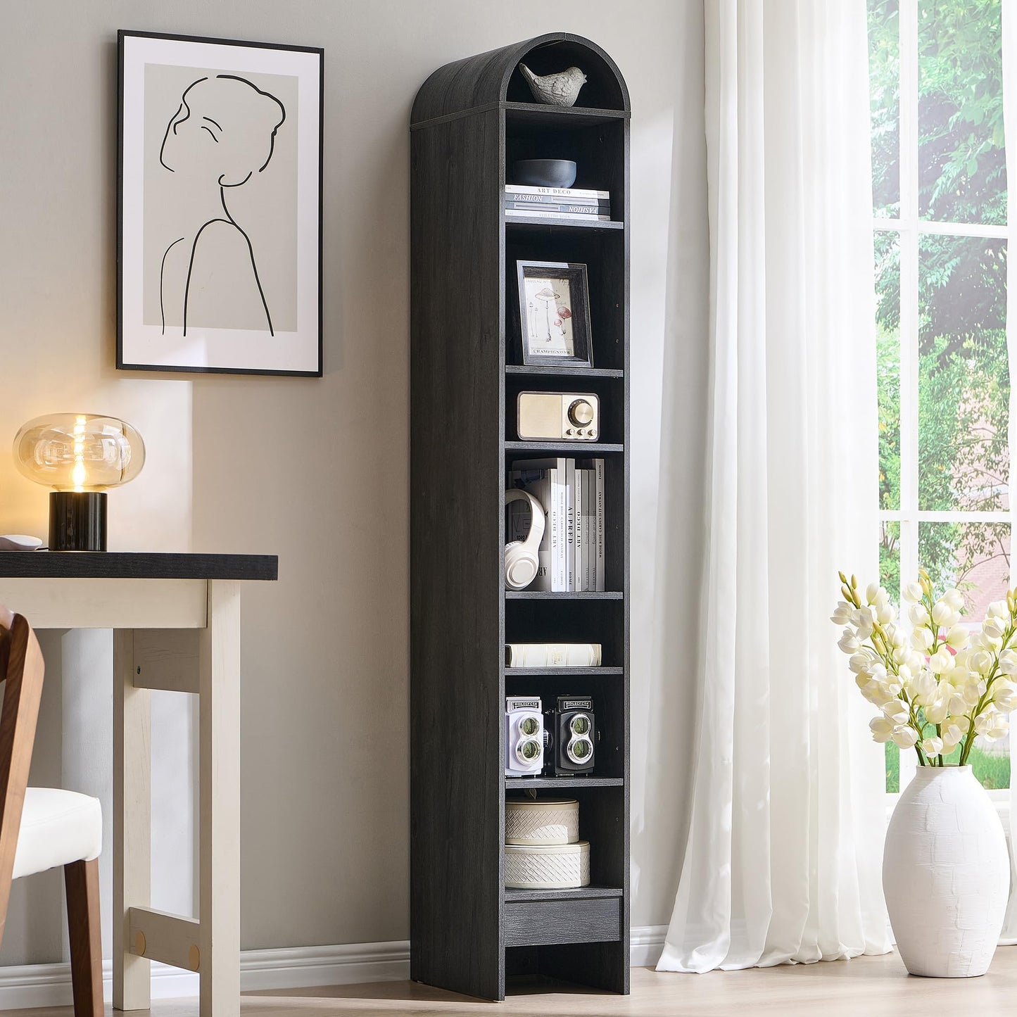 IFGET 71" Tall Arched Bookshelf, 7 Tiers Arch Bookcase with Storage, Modern Farmhouse Book Shelf with Adjustable Shelves, Wood Bookshelf w/Open Display Shelves for Living Room, Office (Brown)