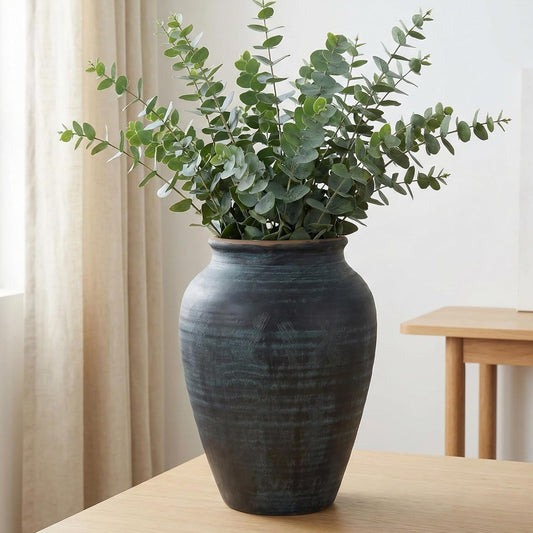 Rustic Ceramic Flower Vase,14.17Inch Indigo Artisan Handcrafted Tall Ceramic Vase Farmhouse Rustic Vase Tall vases for Decor Living Room Home Decor