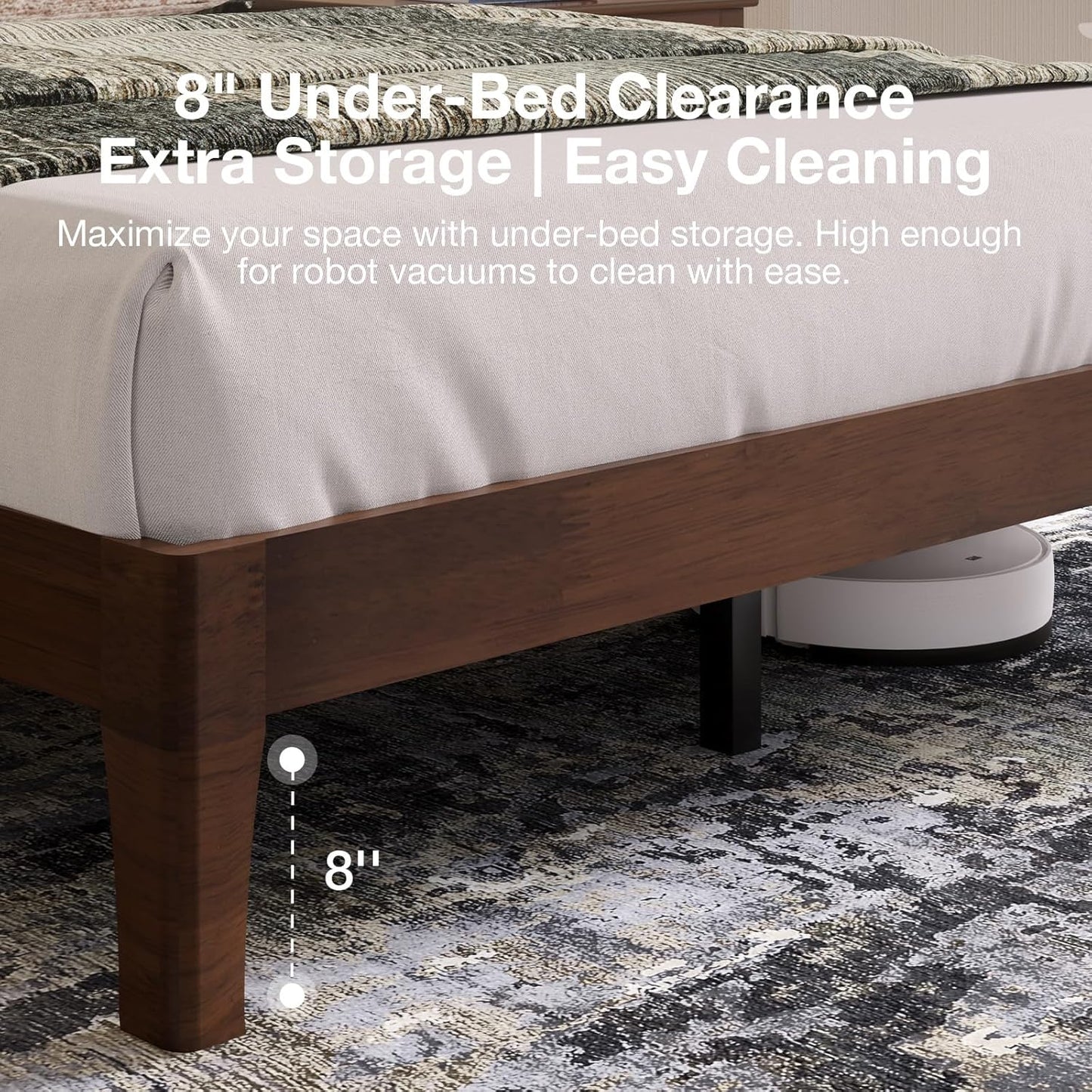 Novilla Full Size Bed Frame with 3-Level Adjustable Storage Headboard, Solid Wood Platform Bed Frame with Slats, No Box Spring Needed, Noise Free, Walnut Finish for Master Bedroom and Guest Room