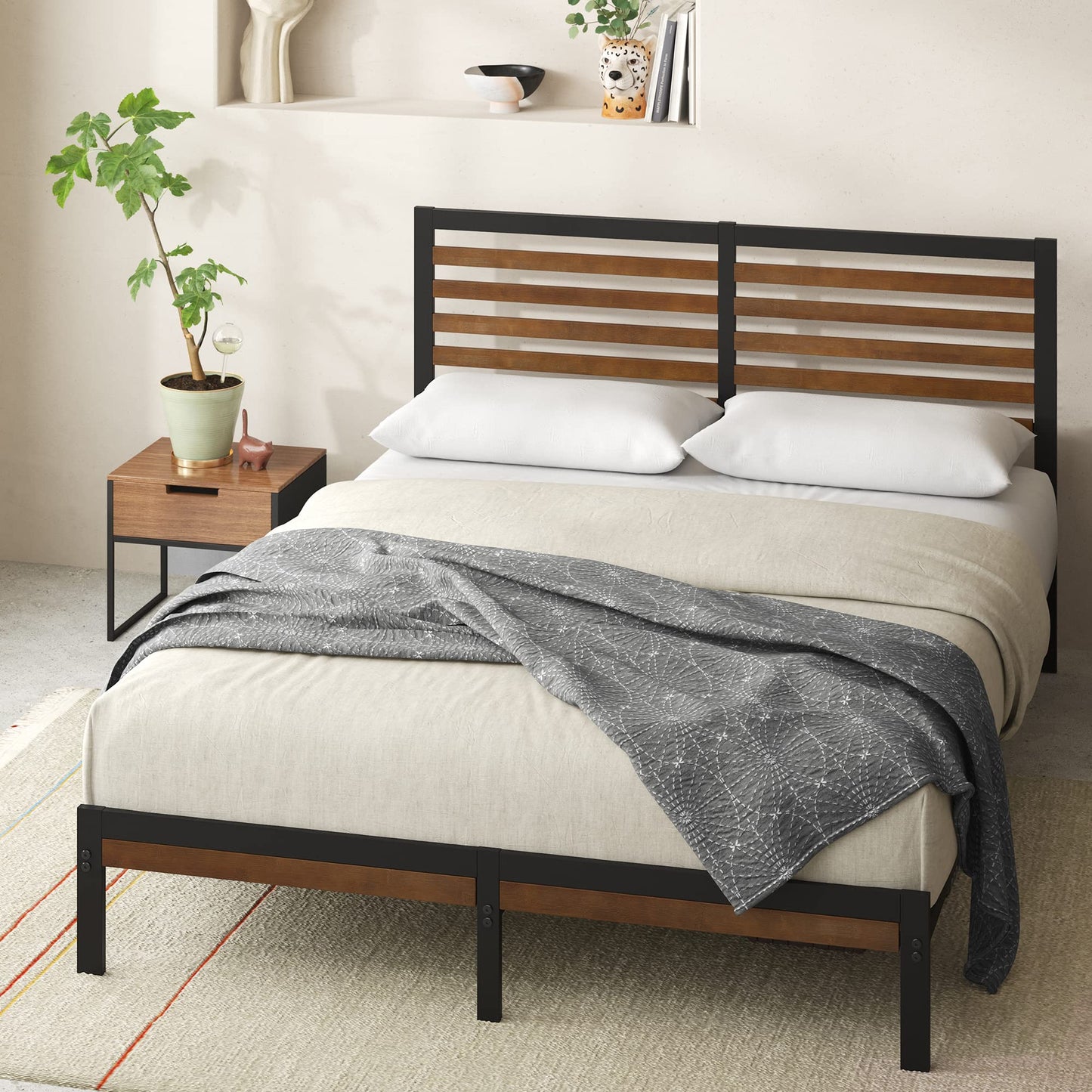Zinus Leah Bamboo Platform Bed Frame with Headboard, No Box Spring Needed, Wood Slat Support, Easy Assembly, Queen