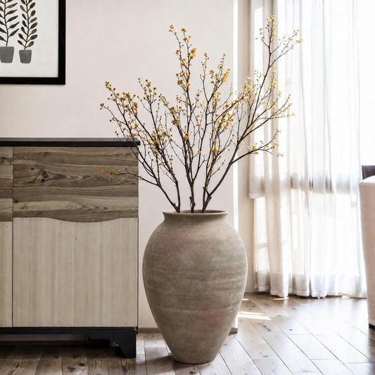LuxenHome Rustic Ceramic Floor Vase, 17.7" Tall Terracotta Pot with Earthy Gray-Brown Finish, Vintage Pottery Large Vases for Decor Living Room, Farmhouse Flower Vase for Entry Way Table Home Decor