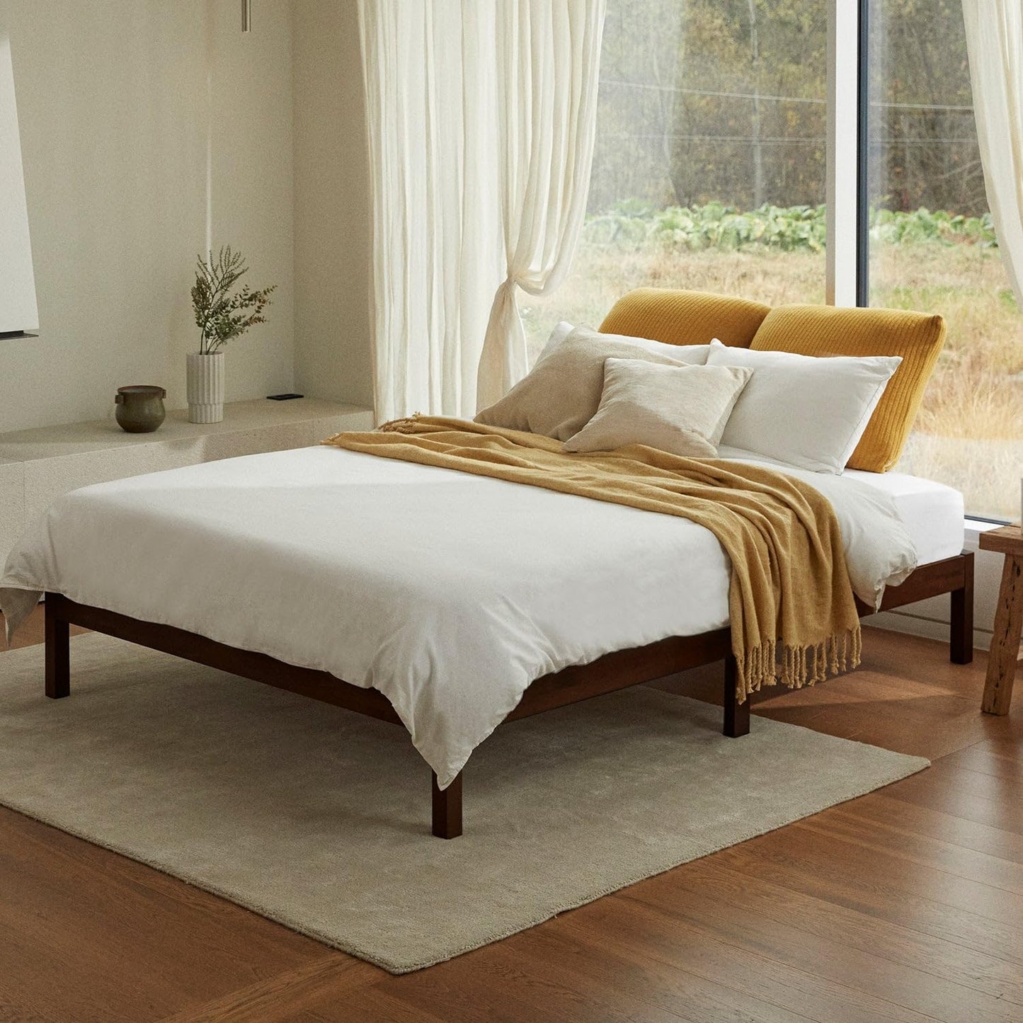 Queen Cherry Wood Platform Bed with Headboard & Under Bed Storage