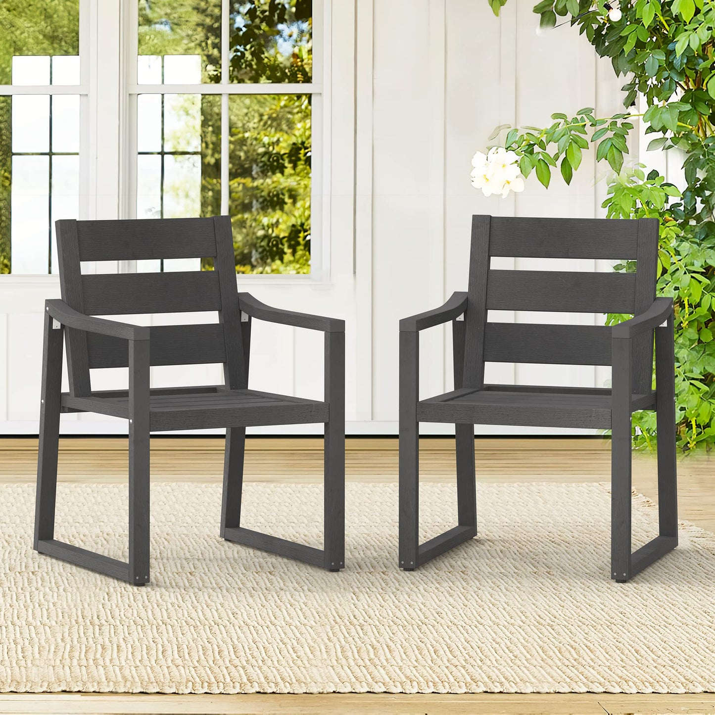 Cozyman Patio Table and Chairs Set, HDPS Outdoor Dining Set for 6, Patio Furniture for Deck, Poolside, and Backyard, Black