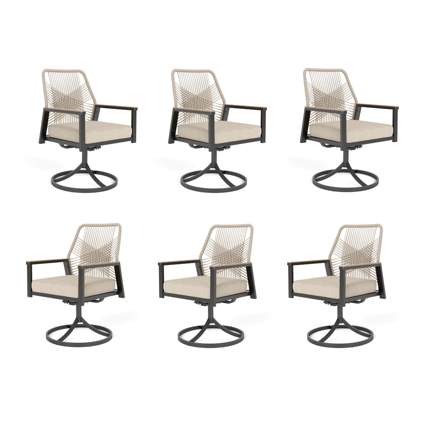 MIXPATIO 7 Pieces Round Outdoor Dining Set for 6, Patio Dining Set Wicker Rattan Chairs with Soft Cushion and 54" Round Table with Umbrella Hole, Round Patio Table and Chairs for Backyard Porch