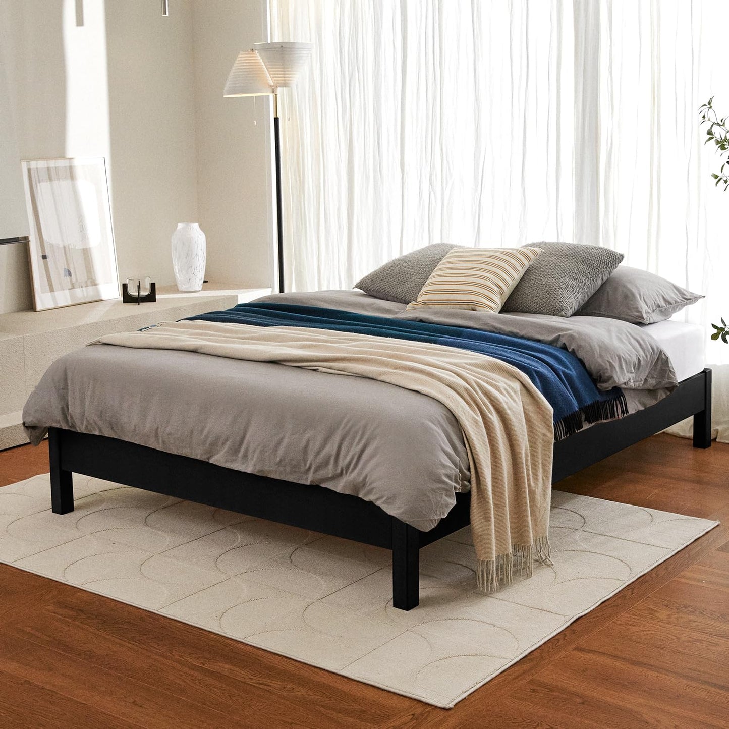 Queen Cherry Wood Platform Bed with Headboard & Under Bed Storage