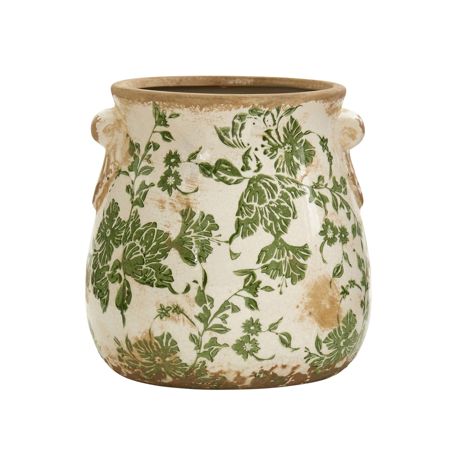 Nearly Natural 10in Ceramic Decorative Vase, Tuscan Style Green Scroll Design for Indoor Home Shelf Table Decor