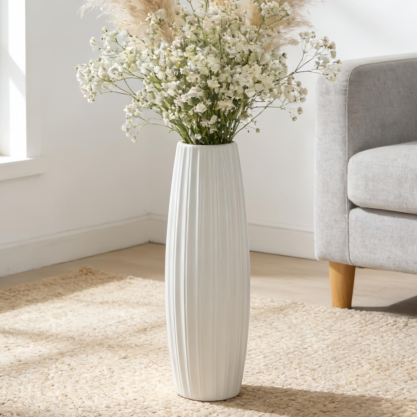Ceramic Large Floor Vase, GDSZJLJ White 24" Tall Flower Vase Decorative Vases for Living Room Modern Home Decor Office Bedroom Kitchen Wedding House Décor, Gift for Wedding Housewarming