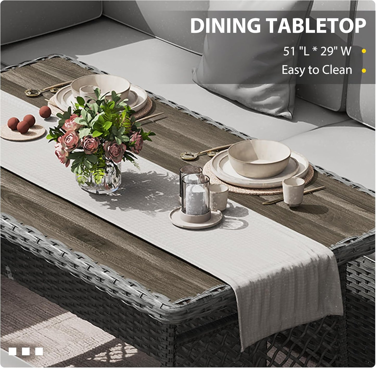 KIGOTY 7 Piece Patio Furniture Set, Outdoor PE Wicker Rattan Outdoor Dining Set, Patio Table and Chairs Set, Patio Conversation Sofa Set with Dining Table and Ottoman(Grey-Light Grey)