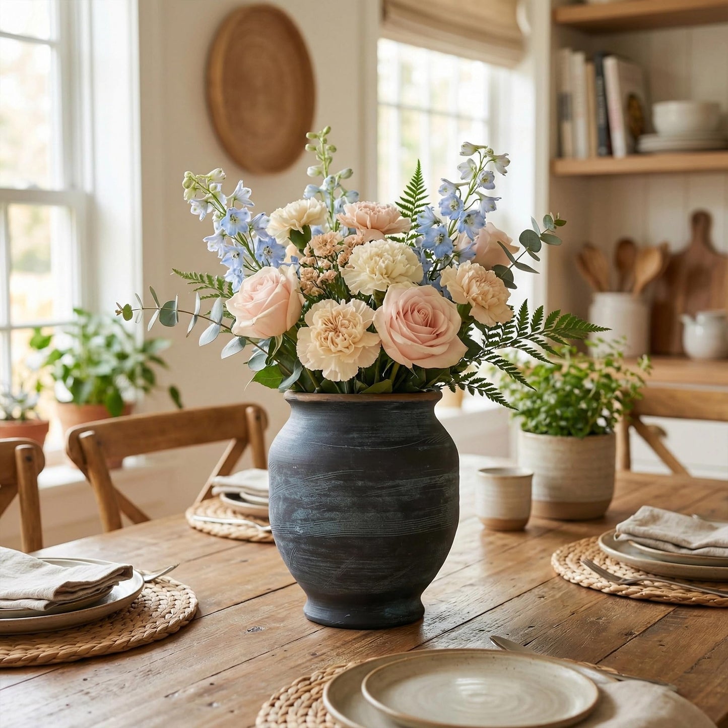 Rustic Ceramic Flower Vase,14.17Inch Indigo Artisan Handcrafted Tall Ceramic Vase Farmhouse Rustic Vase Tall vases for Decor Living Room Home Decor