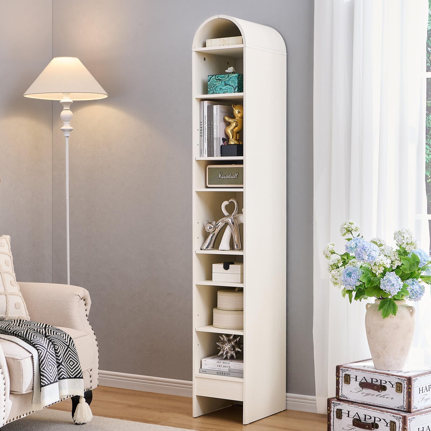 IFGET 71" Tall Arched Bookshelf, 7 Tiers Arch Bookcase with Storage, Modern Farmhouse Book Shelf with Adjustable Shelves, Wood Bookshelf w/Open Display Shelves for Living Room, Office (Brown)