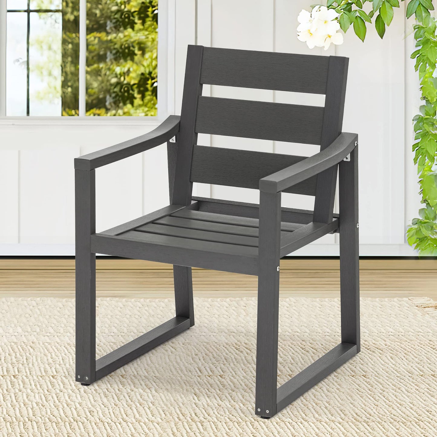 Cozyman Patio Table and Chairs Set, HDPS Outdoor Dining Set for 6, Patio Furniture for Deck, Poolside, and Backyard, Black
